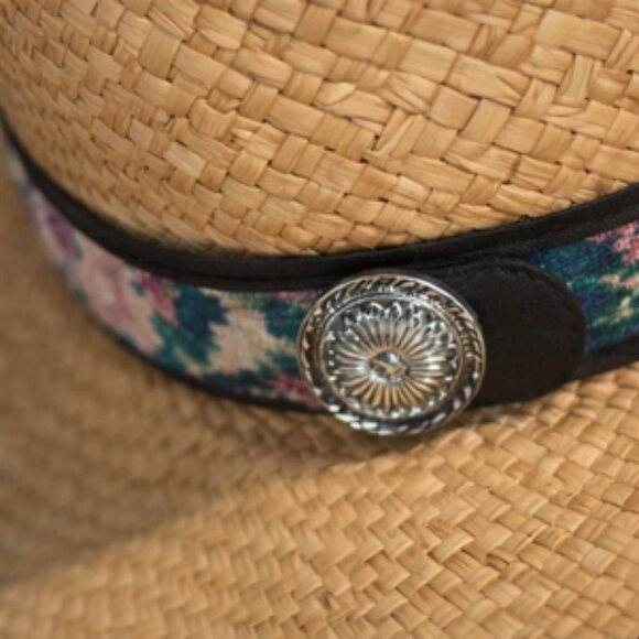 Fiesta Santa Barbara Straw Fedora Hat — Made in USA, Floral Band & Concho main image 12